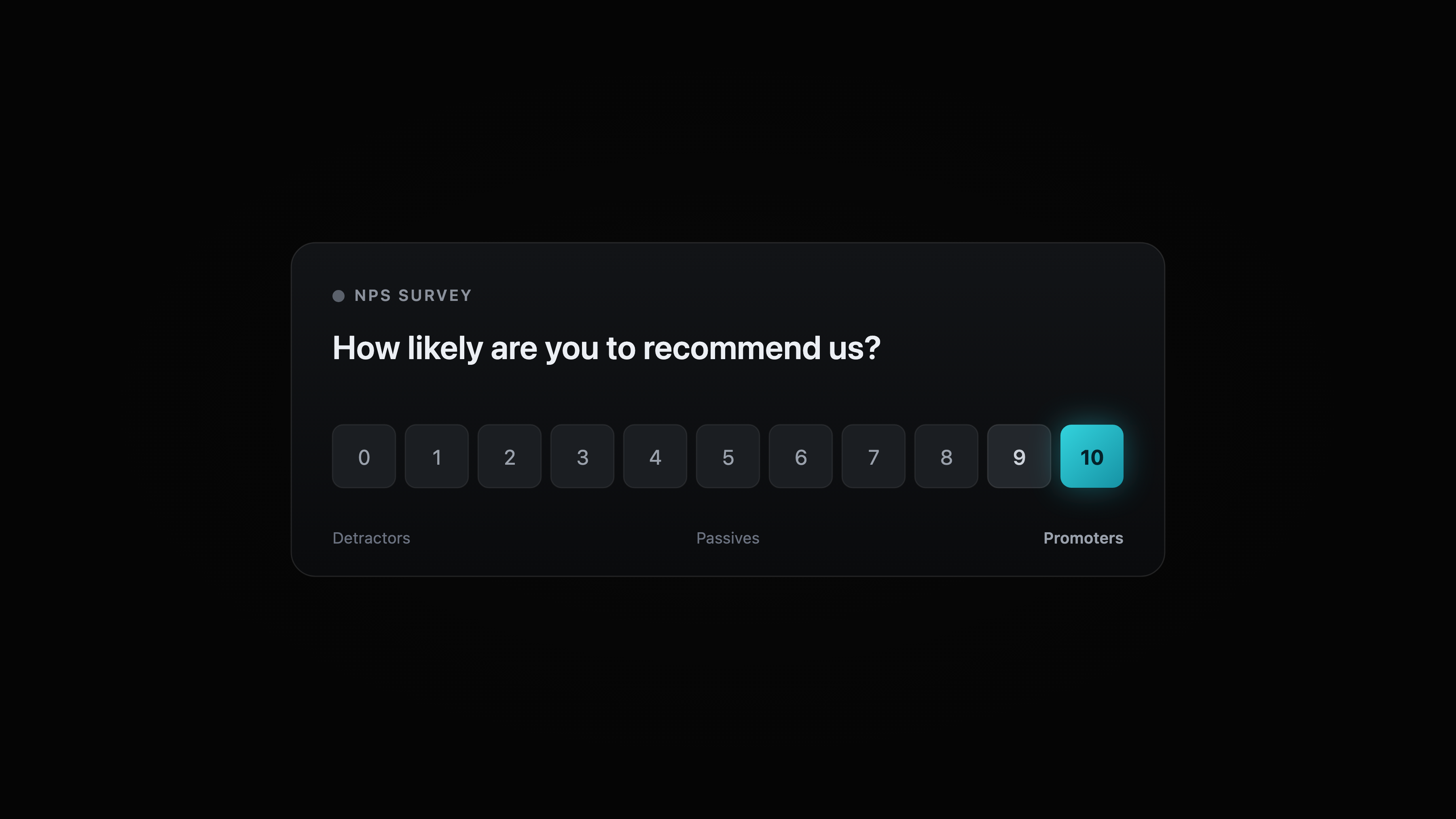A customer feedback survey card showing an NPS rating breakdown